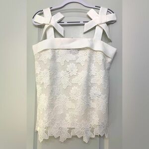 Banana Republic White Lace Sleeveless Top with Bow Straps